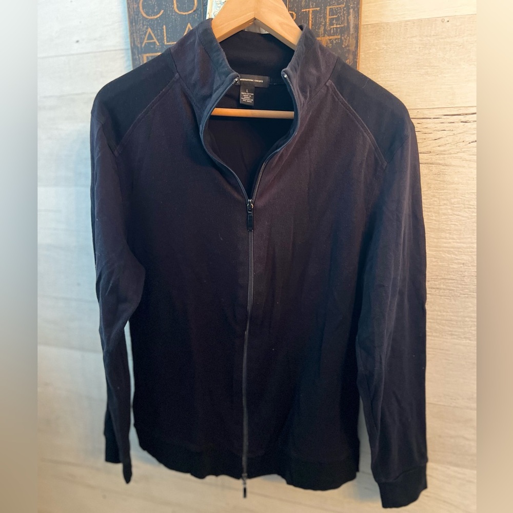 INC International Concepts Black Zip Up Sweater